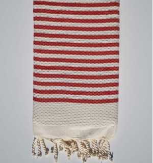 Fouta nido d'ape con strisce rosso veneziano Fouta Tunisia - 1 2