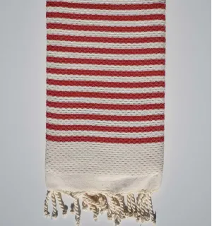 Fouta nido d'ape con strisce rosso veneziano Fouta Tunisia - 1 2