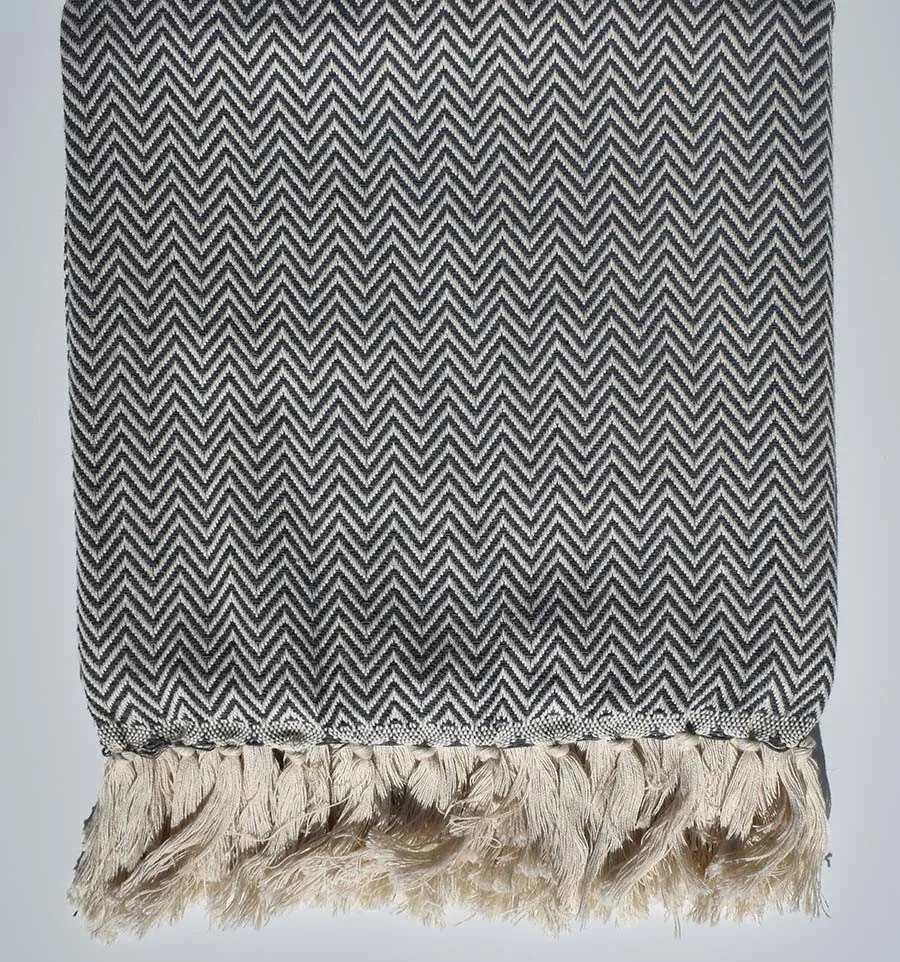 Plaid chevron grigio ardesia Fouta Tunisia - 1