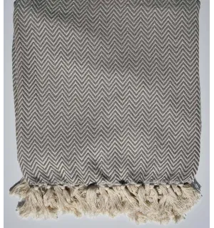 Plaid chevron marrone bianco sporco Fouta Tunisia - 1