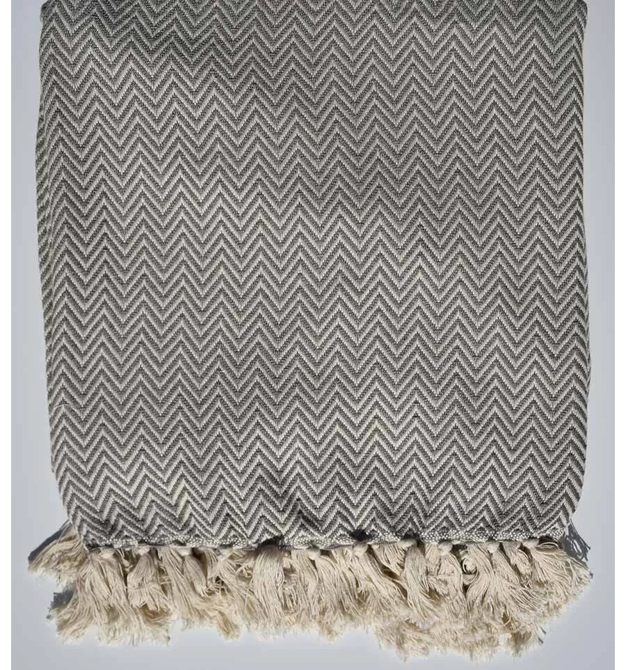 Plaid chevron marrone bianco sporco Fouta Tunisia - 1