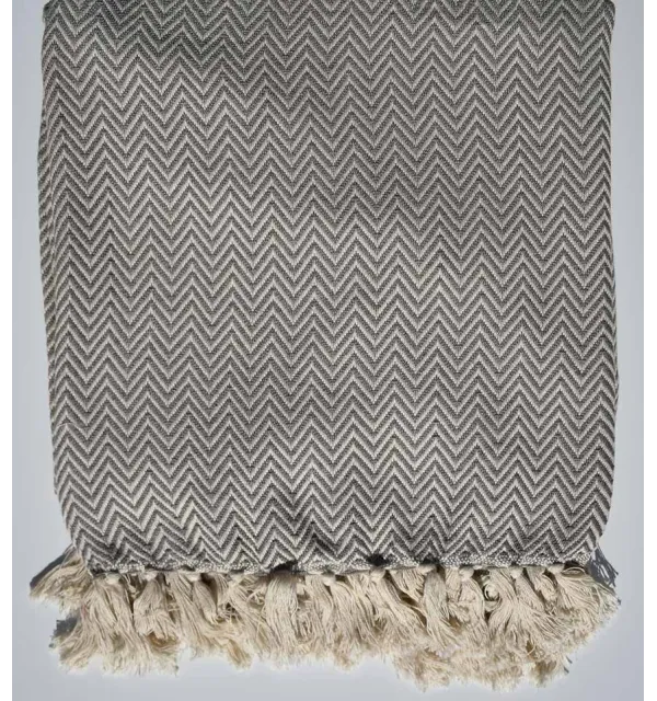 Plaid chevron marrone bianco sporco Fouta Tunisia - 1