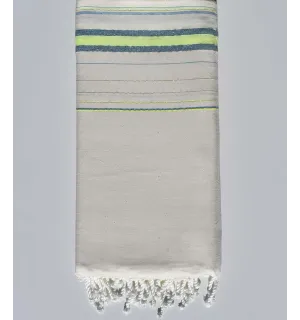 Grande telo mare fadhila bianco crema, verde neon chiaro e azzurro con lurex Fouta Tunisia - 1