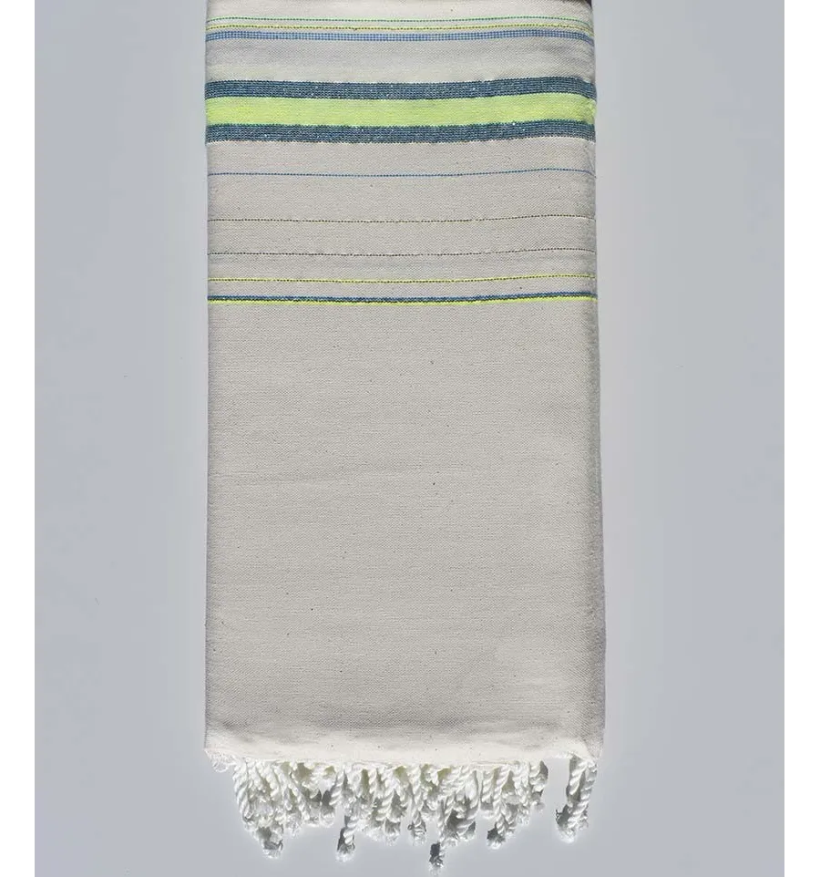 Grande telo mare fadhila bianco crema, verde neon chiaro e azzurro con lurex Fouta Tunisia - 1