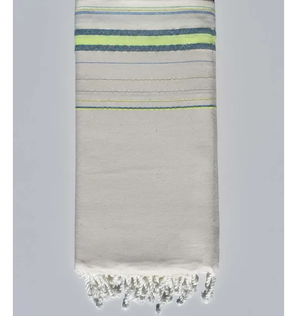 Grande telo mare fadhila bianco crema, verde neon chiaro e azzurro con lurex Fouta Tunisia - 1