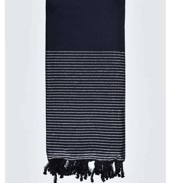 Grande telo mare blu notte con filo di lurex argento Fouta Tunisia - 1