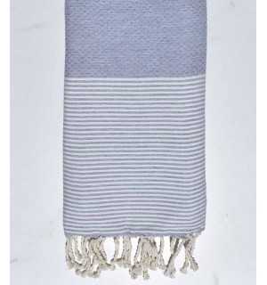 Telo mare nido d'ape grigio fumo blu Fouta Tunisia - 1