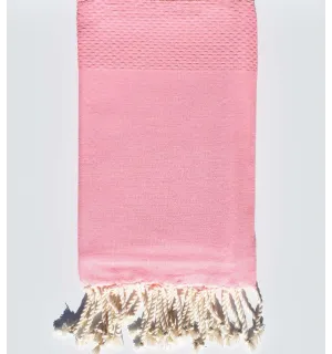 Serviette de plage nid d'abeille unie rose dragée moyen Fouta Tunisia - 1