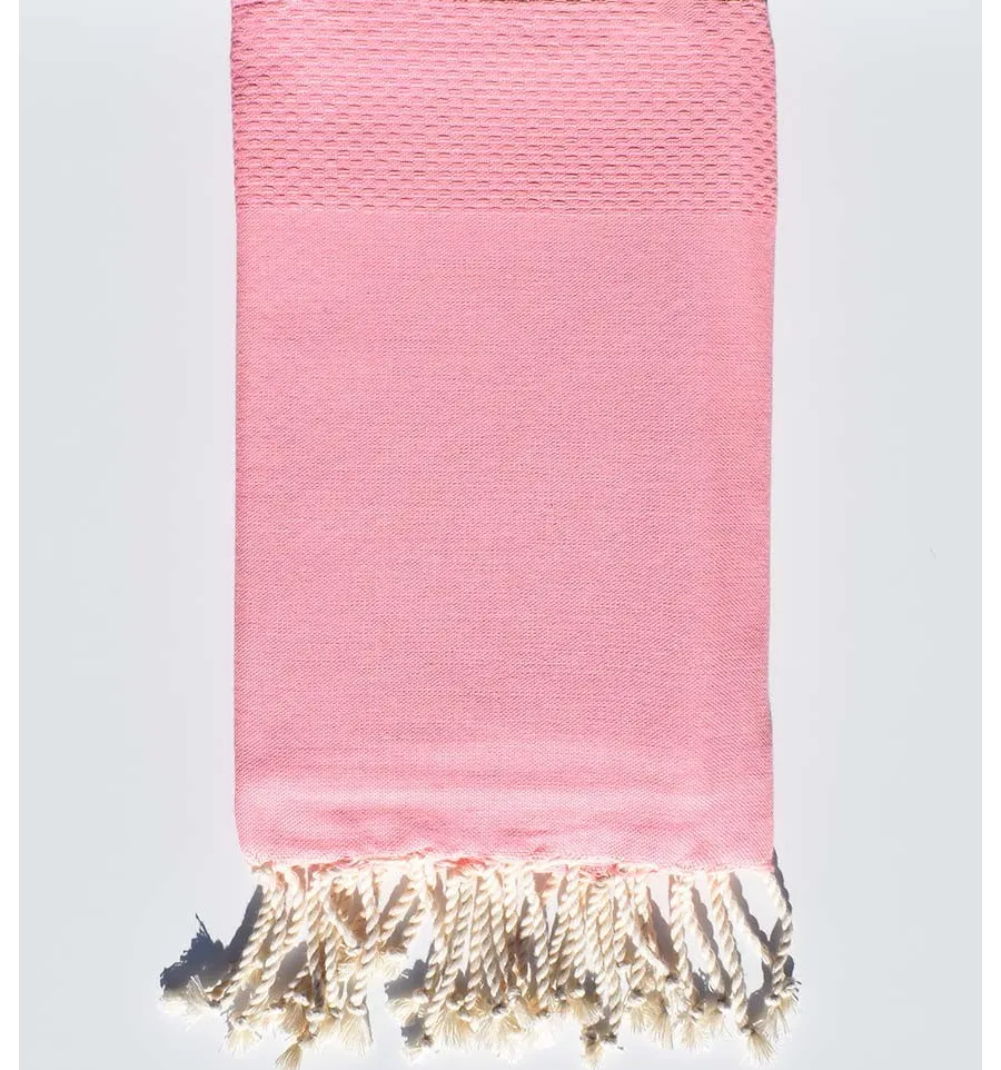 Serviette de plage nid d'abeille unie rose dragée moyen Fouta Tunisia - 1