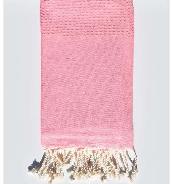 Serviette de plage nid d'abeille unie rose dragée moyen Fouta Tunisia - 1