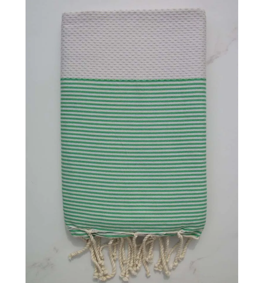 Fouta nido d'ape grigio chiaro con strisce verdi 