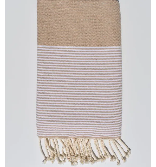 Telo mare nido d'ape beige Fouta Tunisia - 1